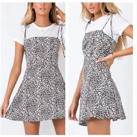 ⭐Leopard Cheetah Tie Top Babydoll Skater Chic Girly Classy Trendy Hip Mini Dress - Picture 2 of 9